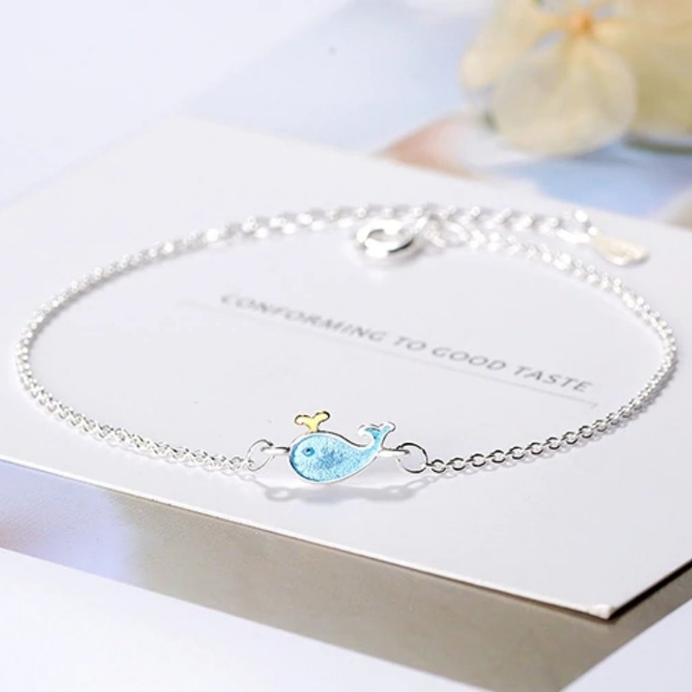 NEW 925 Sterling Silver Blue Whale Bracelet - Picture 1 of 7